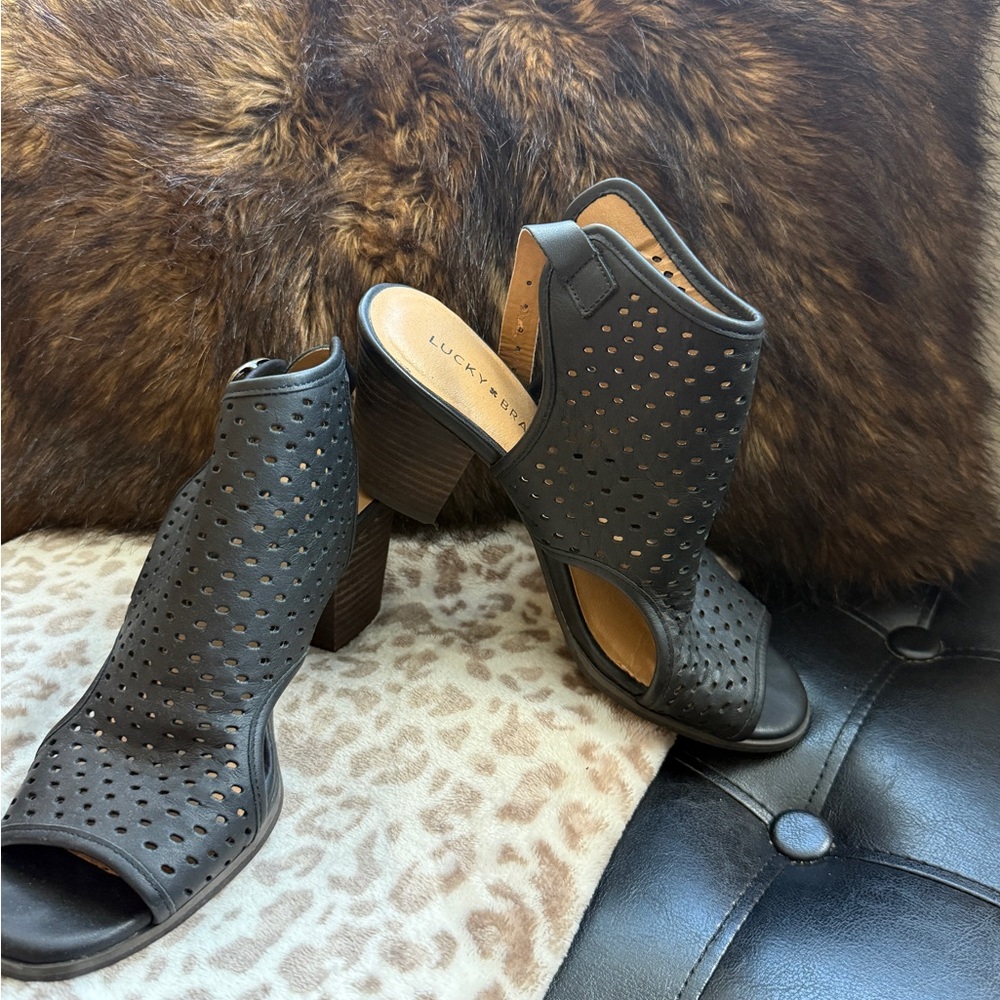 Lucky Brand Black Cutout Heeled Sandals